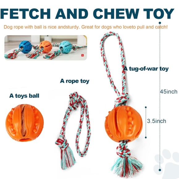 Ball🎾on Rope Dog🐕Toy For Fetch & Chew Reward & Exercise & Tug of War - Picture 4 of 10